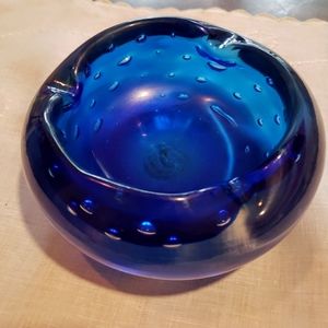 Vintage Murano Cobolt Blue Bullicante Ashtray.